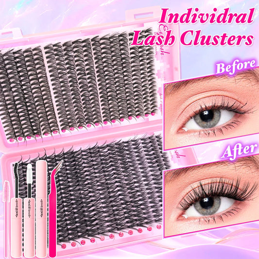 DIY Lash Extension Kit 200/720PCS Cluster Lashes w/ Bond Seal & Tweezers Wispy Set